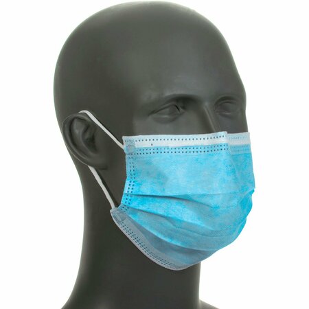 GLOBAL INDUSTRIAL Disposable Medical Face Mask, 3-Ply w/Earloops, ASTM Level 2, Blue, 50PK 732144